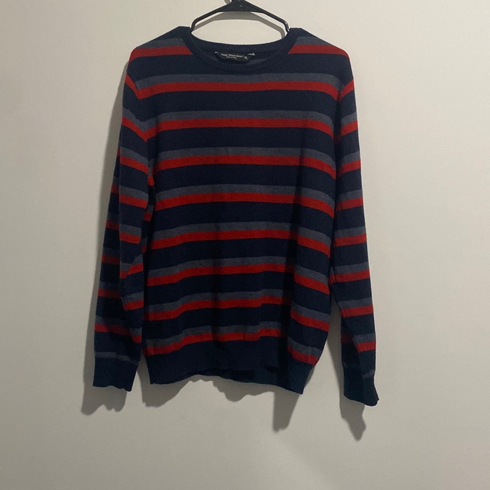 Mens Navy Blue/Dark Red/Dark Grey Striped Long Sleeve Sweatshirt